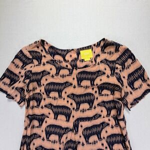 Maeve Women's Bear Print Short Sleeve Dress Size 0 Peach Navy Pockets